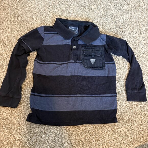 Baby Boy Guess Polo Long Sleeve Rugby Shirt Toddler 3T Blue Stripes Y2K 90s - Picture 1 of 12